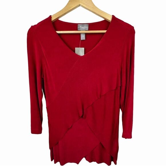 Chico’s Travelers 3/4 Sleeve Layered Top Slinky Blouse Sultry Red NWT 0 / Small - Picture 1 of 7
